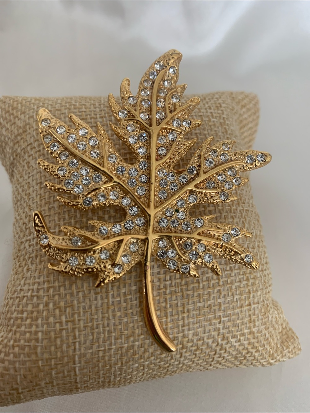 Vintage Roman Gold Maple Leaf Brooch — Sculpted Metallic Leaf Pin